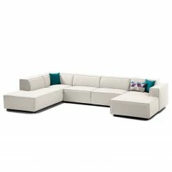 Wohnlandschaft Kinx Webstoff - Webstoff Milan: Altweiß - Longchair davorstehend rechts / Ottomane links