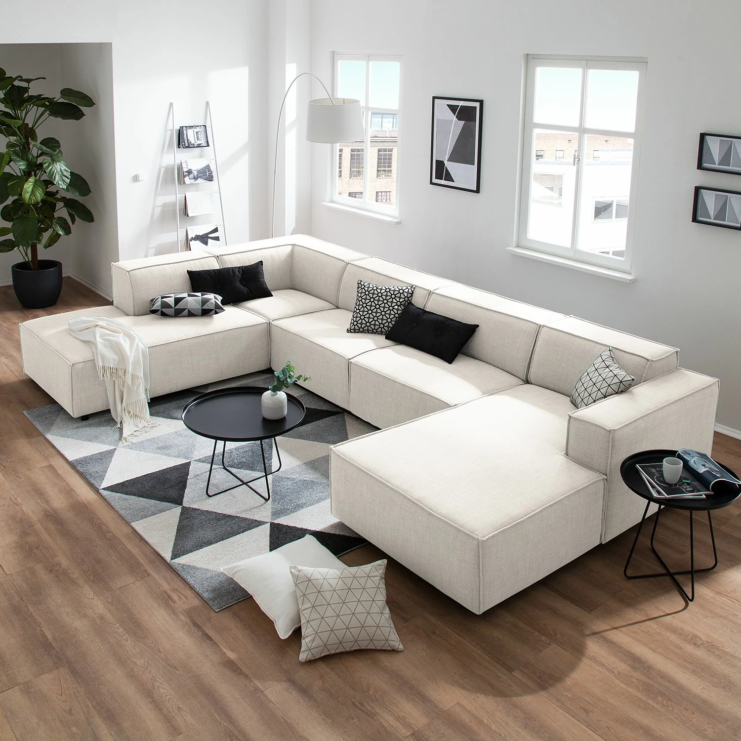 Wohnlandschaft Kinx Webstoff - Webstoff Milan: Altweiß - Longchair davorstehend rechts / Ottomane links 2 Wohnlandschaft Kinx Webstoff - Webstoff Milan: Altweiß - Longchair davorstehend rechts / Ottomane links – Bild 2