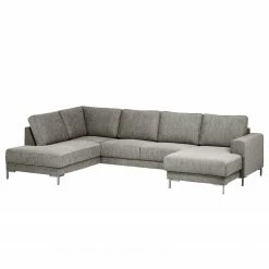 Fredriks Wohnlandschaft Summer Webstoff - Webstoff Madu: Hellgrau - Longchair davorstehend rechts / Ottomane links