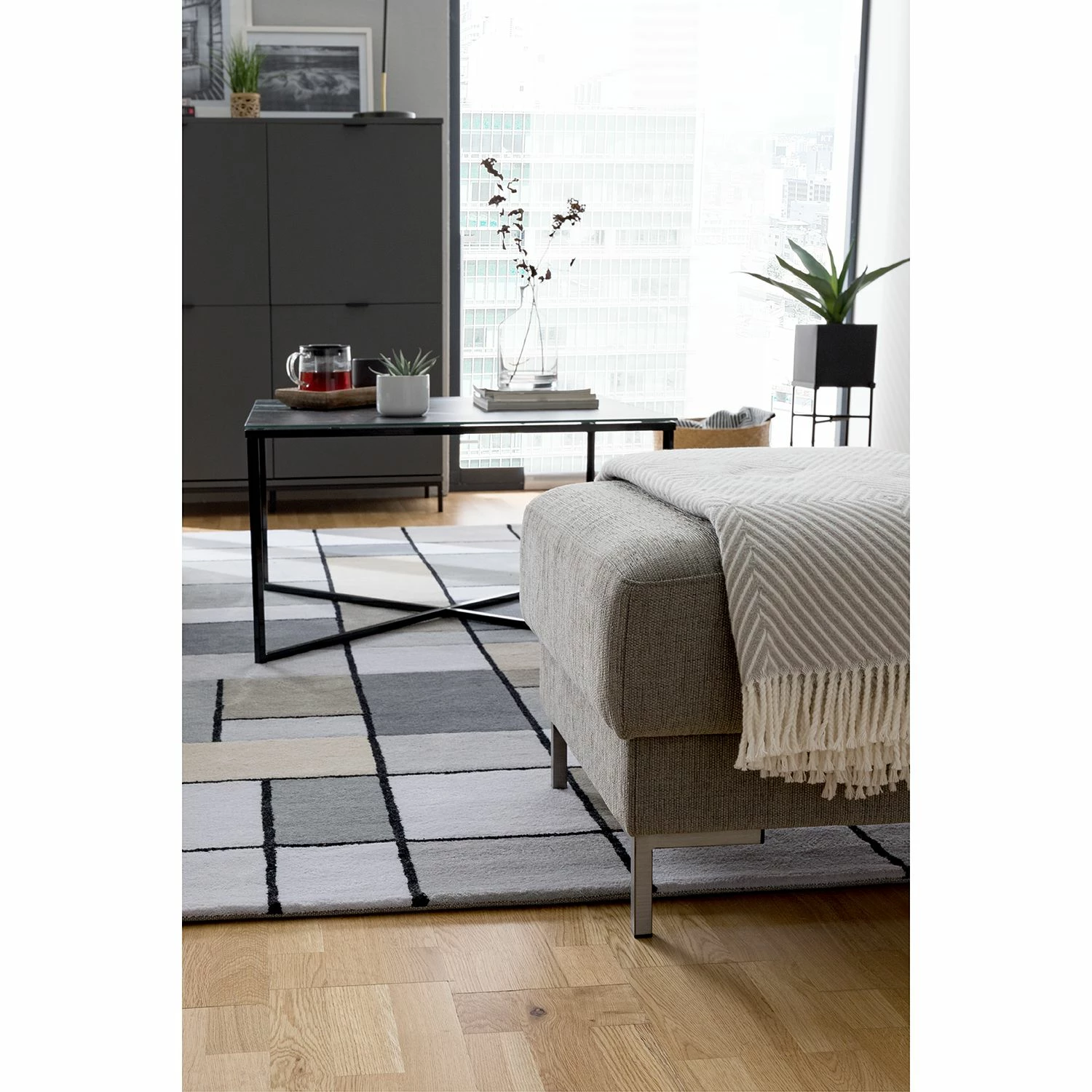 Fredriks Polsterhocker Summer - Webstoff Madu: Hellgrau 2 Fredriks Polsterhocker Summer - Webstoff Madu: Hellgrau – Bild 2