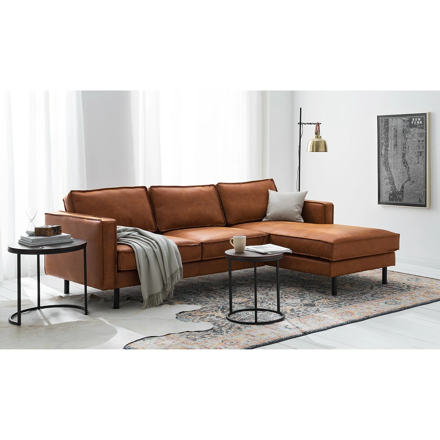 Ars manufacti Ecksofa FORT DODGE - Antiklederlook - Microfaser Yaka: Cognac - Longchair davorstehend rechts - Ohne Schlaffunktion 2 Ars manufacti Ecksofa FORT DODGE - Antiklederlook - Microfaser Yaka: Cognac - Longchair davorstehend rechts - Ohne Schlaffunktion – Bild 2