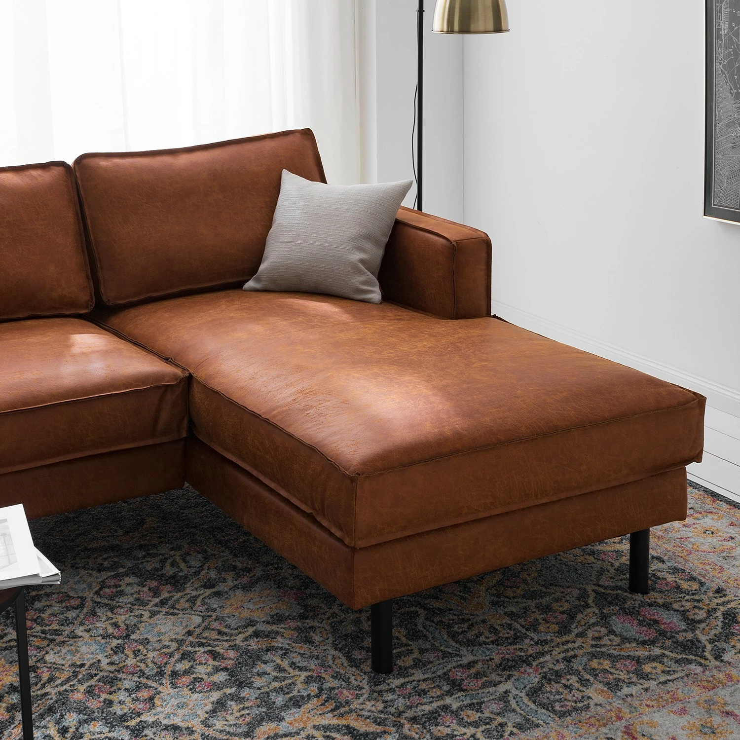Ars manufacti Ecksofa FORT DODGE - Antiklederlook - Microfaser Yaka: Cognac - Longchair davorstehend rechts - Ohne Schlaffunktion 9 Ars manufacti Ecksofa FORT DODGE - Antiklederlook - Microfaser Yaka: Cognac - Longchair davorstehend rechts - Ohne Schlaffunktion – Bild 9