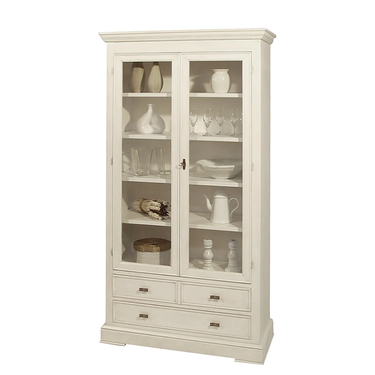 Montreux Vitrinenschrank Siena - Ayous teilmassiv - Antikweiß 1 Montreux Vitrinenschrank Siena - Ayous teilmassiv - Antikweiß