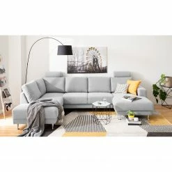 Fredriks Wohnlandschaft Arietta I Webstoff - Platingrau - Longchair davorstehend rechts / Ottomane links -Wohnzimmermöbel boutique en ligne 1000021419 180629 09084245 MOOD GALLERYIMAGES P000000001000021419 mood