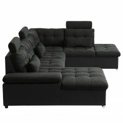 Fredriks Wohnlandschaft Puntiro I - Kunstleder Lilo / Strukturstoff Satur: Schwarz / Anthrazit - Longchair davorstehend links / Ottomane rechts -Wohnzimmermöbel boutique en ligne 1000021540 210614 18402100123 DETAILS P000000001000021540