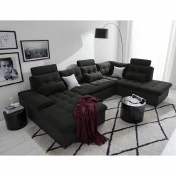 Fredriks Wohnlandschaft Puntiro I - Kunstleder Lilo / Strukturstoff Satur: Schwarz / Anthrazit - Longchair davorstehend links / Ottomane rechts -Wohnzimmermöbel boutique en ligne 1000021540 210614 18402100127 DETAILS P000000001000021540