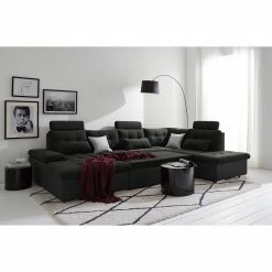 Fredriks Wohnlandschaft Puntiro I - Kunstleder Lilo / Strukturstoff Satur: Schwarz / Anthrazit - Longchair davorstehend links / Ottomane rechts -Wohnzimmermöbel boutique en ligne 1000021540 210614 18402100128 DETAILS P000000001000021540