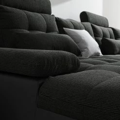 Fredriks Wohnlandschaft Puntiro I - Kunstleder Lilo / Strukturstoff Satur: Schwarz / Anthrazit - Longchair davorstehend links / Ottomane rechts -Wohnzimmermöbel boutique en ligne 1000021540 210614 18402100133 DETAILS P000000001000021540