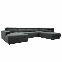 Fredriks Wohnlandschaft Freetown - Microfaser - Dunkelgrau - Longchair davorstehend links / Ottomane rechts