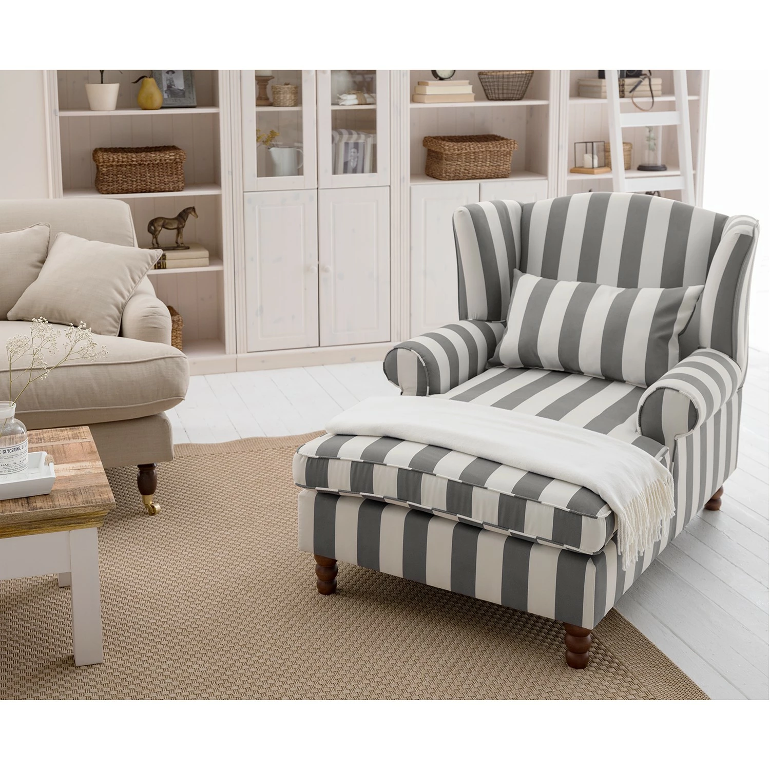 Maison Belfort Ohrensessel Colmar XXL - Grauweiß 2 Maison Belfort Ohrensessel Colmar XXL - Grauweiß – Bild 2