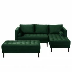 Eva Padberg Collection Ecksofa LAONA - Samt Pauno: Dunkelgrün - Longchair davorstehend rechts - Mit Hocker -Wohnzimmermöbel boutique en ligne 1000032242 200603 12035100234 DETAILS P000000001000032242