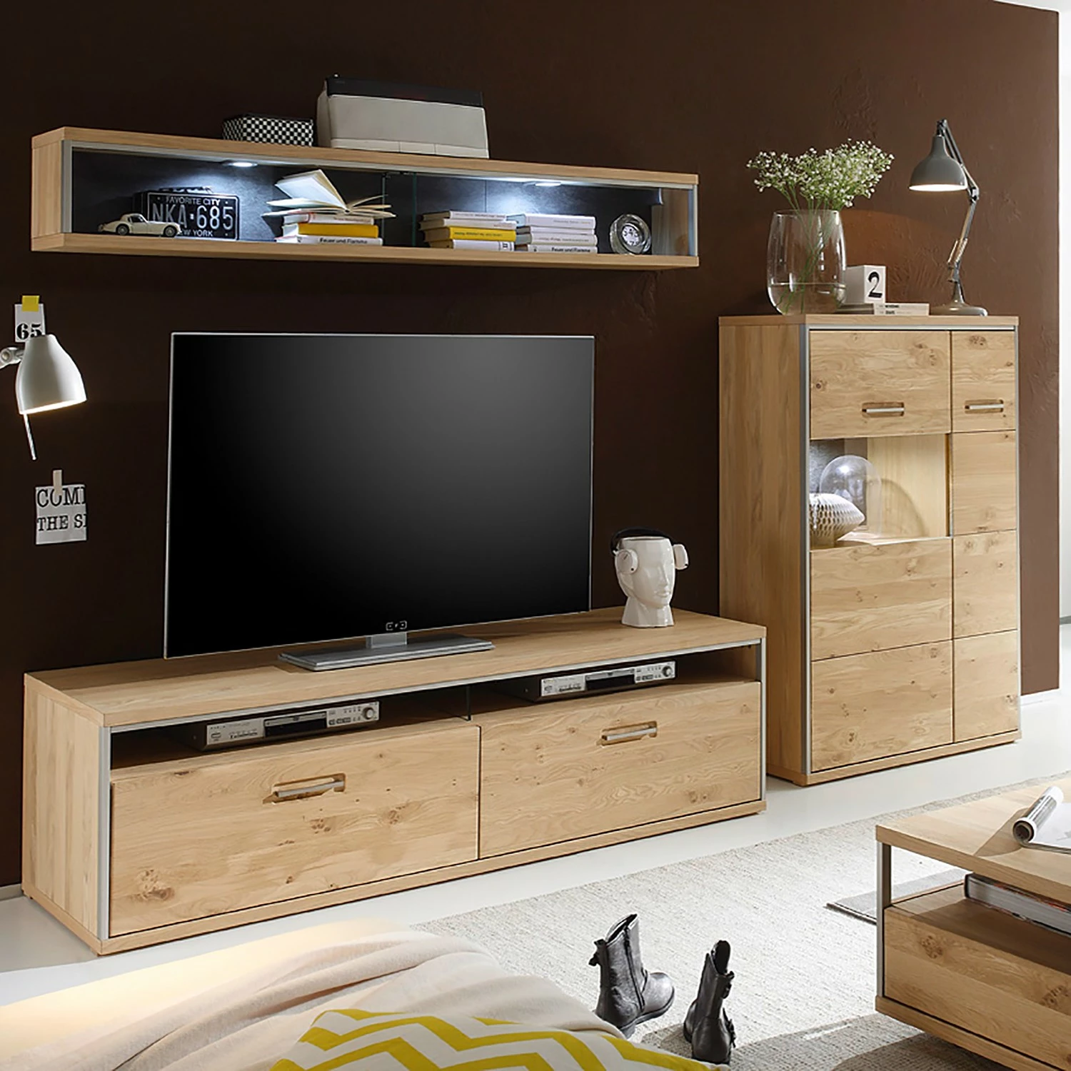 Ars Natura Wohnwand Lopburi (3-teilig) - Eiche Bianco teilmassiv - Eiche Bianco / Schiefer 1 Ars Natura Wohnwand Lopburi (3-teilig) - Eiche Bianco teilmassiv - Eiche Bianco / Schiefer