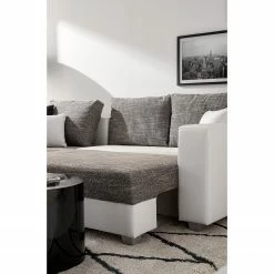 Fredriks Ecksofa Dublin II - (mit Schlaffunktion / beidseitig montierbar) - Kunstleder/Strukturstoff - Weiß / Grau -Wohnzimmermöbel boutique en ligne 1000073164 210614 18404200593 DETAILS P000000001000073164