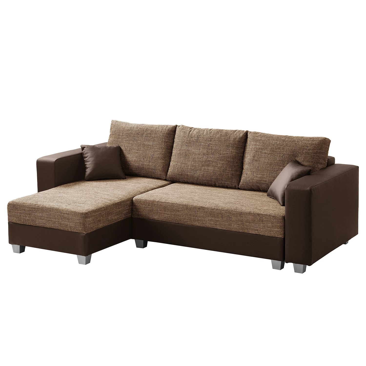 Fredriks Ecksofa Dublin II - (mit Schlaffunktion / beidseitig montierbar) - Kunstleder/Strukturstoff - Dunkelbraun / Braun 1 Fredriks Ecksofa Dublin II - (mit Schlaffunktion / beidseitig montierbar) - Kunstleder/Strukturstoff - Dunkelbraun / Braun