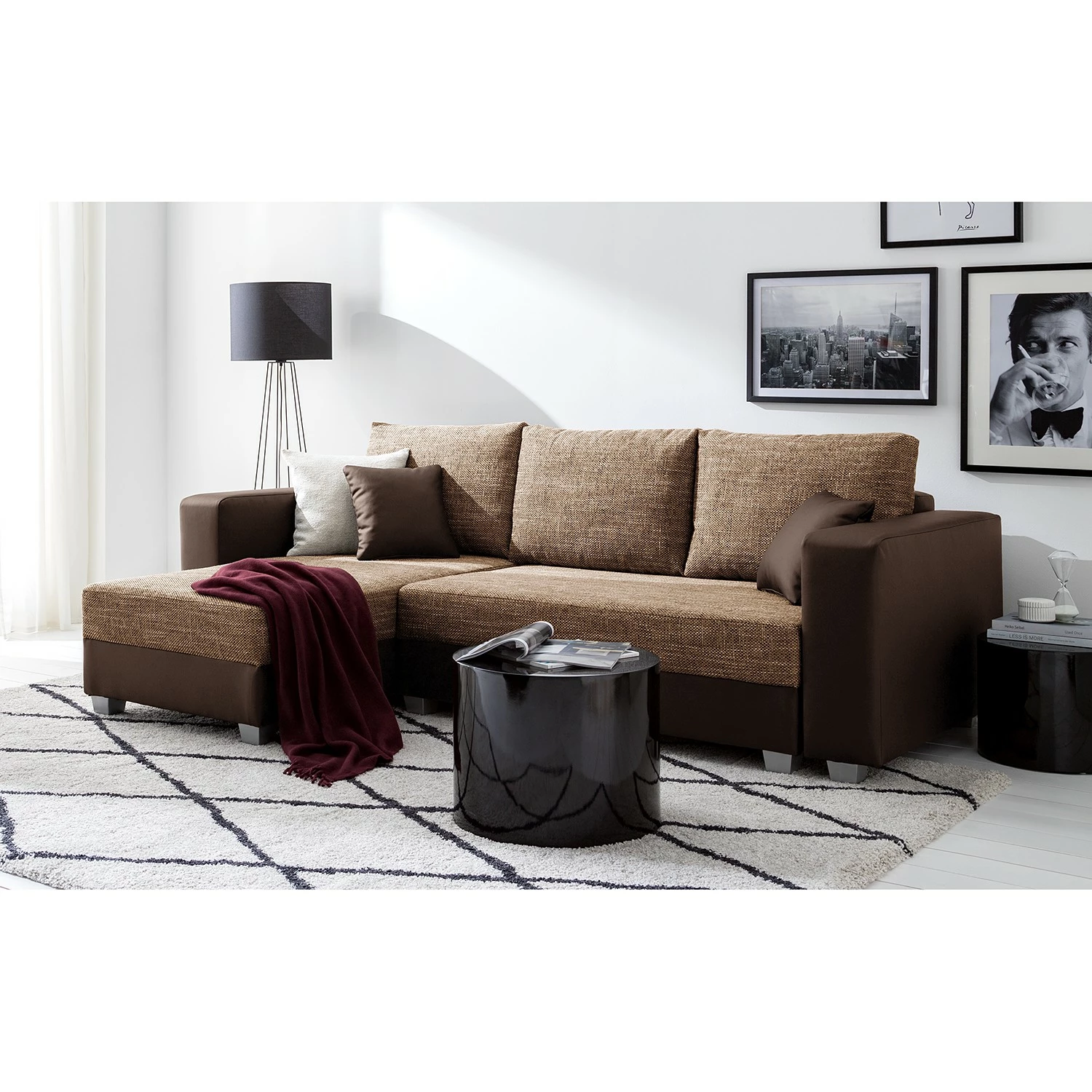 Fredriks Ecksofa Dublin II - (mit Schlaffunktion / beidseitig montierbar) - Kunstleder/Strukturstoff - Dunkelbraun / Braun 2 Fredriks Ecksofa Dublin II - (mit Schlaffunktion / beidseitig montierbar) - Kunstleder/Strukturstoff - Dunkelbraun / Braun – Bild 2