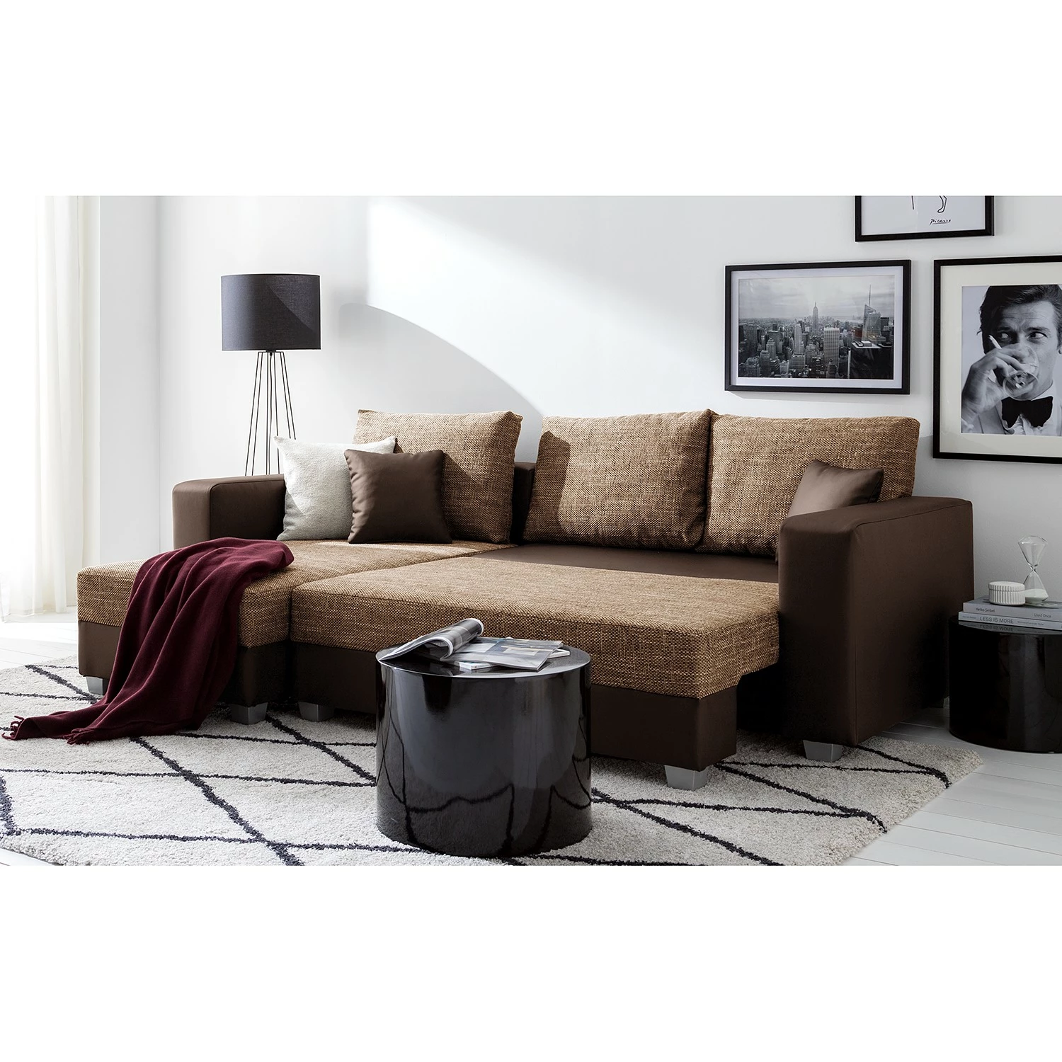 Fredriks Ecksofa Dublin II - (mit Schlaffunktion / beidseitig montierbar) - Kunstleder/Strukturstoff - Dunkelbraun / Braun 12 Fredriks Ecksofa Dublin II - (mit Schlaffunktion / beidseitig montierbar) - Kunstleder/Strukturstoff - Dunkelbraun / Braun – Bild 12