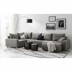 Fredriks Wohnlandschaft Togari - (mit Schlaffunktion) - Flachgewebe - Webstoff Sogol: Dunkelgrau - Longchair davorstehend rechts / Ottomane links -Wohnzimmermöbel boutique en ligne 1000085421 201130 15533200199 MOOD DETAILS P000000001000085421 mood