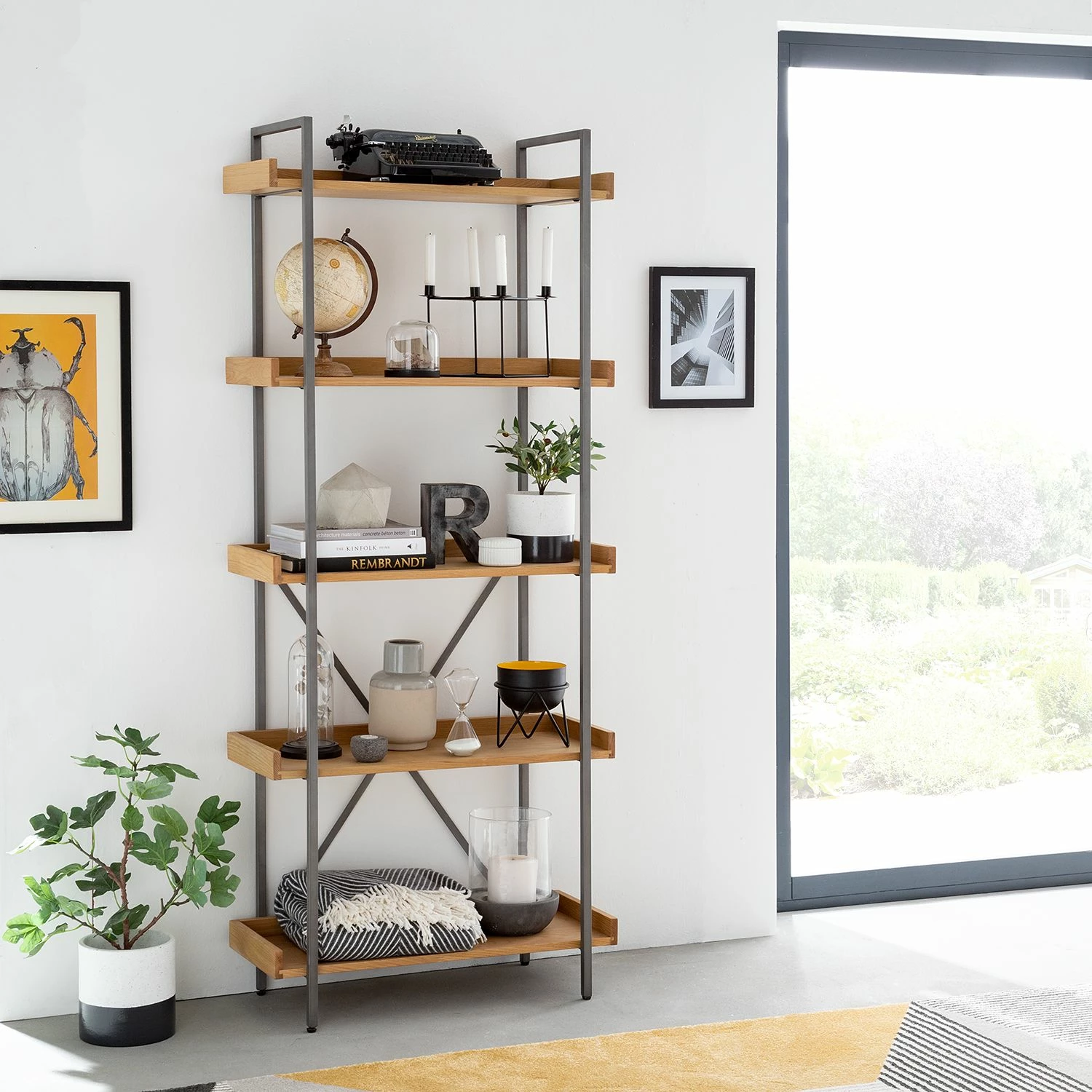 Ars manufacti Bücherregal Dharai I - Echtholzfurnier / Metall - Eiche / Silber 2 Ars manufacti Bücherregal Dharai I - Echtholzfurnier / Metall - Eiche / Silber – Bild 2
