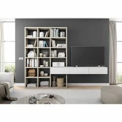 Loftscape TV-Wand Emporior III - Matt Weiß / Matt Hellbeige - Breite: 294 cm