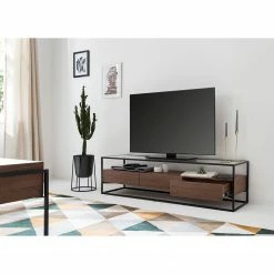 Studio Copenhagen Lowboard Rizzo - Holzwerkstoff / Glas - Schwarz / Walnuss Dekor -Wohnzimmermöbel boutique en ligne 1000123450 190328 11102900022 MOOD GALLERYIMAGES P000000001000123450 mood