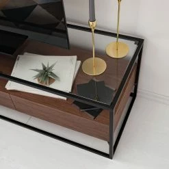 Studio Copenhagen Lowboard Rizzo - Holzwerkstoff / Glas - Schwarz / Walnuss Dekor -Wohnzimmermöbel boutique en ligne 1000123450 190328 11102900024 GALLERYIMAGES P000000001000123450