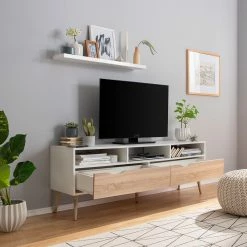 Mørteens TV-Lowboard Sunndal - Gummibaum teilmassiv - Weiß / Eiche Hell -Wohnzimmermöbel boutique en ligne 1000123474 190222 12174900015 GALLERYIMAGES P000000001000123474