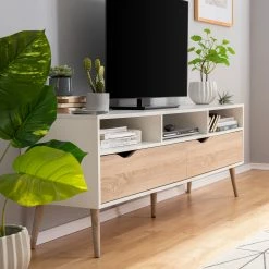 Mørteens TV-Lowboard Sunndal - Gummibaum teilmassiv - Weiß / Eiche Hell -Wohnzimmermöbel boutique en ligne 1000123474 190222 12174900016 GALLERYIMAGES P000000001000123474