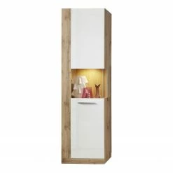 Trendteam Standvitrine Rock - Hochglanz Weiß / Wotan Eiche Dekor