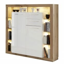 Trendteam Highboard Rock - Hochglanz Weiß / Wotan Eiche Dekor