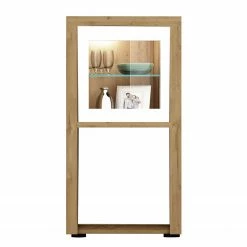 Fredriks Standvitrine Bunnell - Hochglanz Weiß / Eiche Dekor