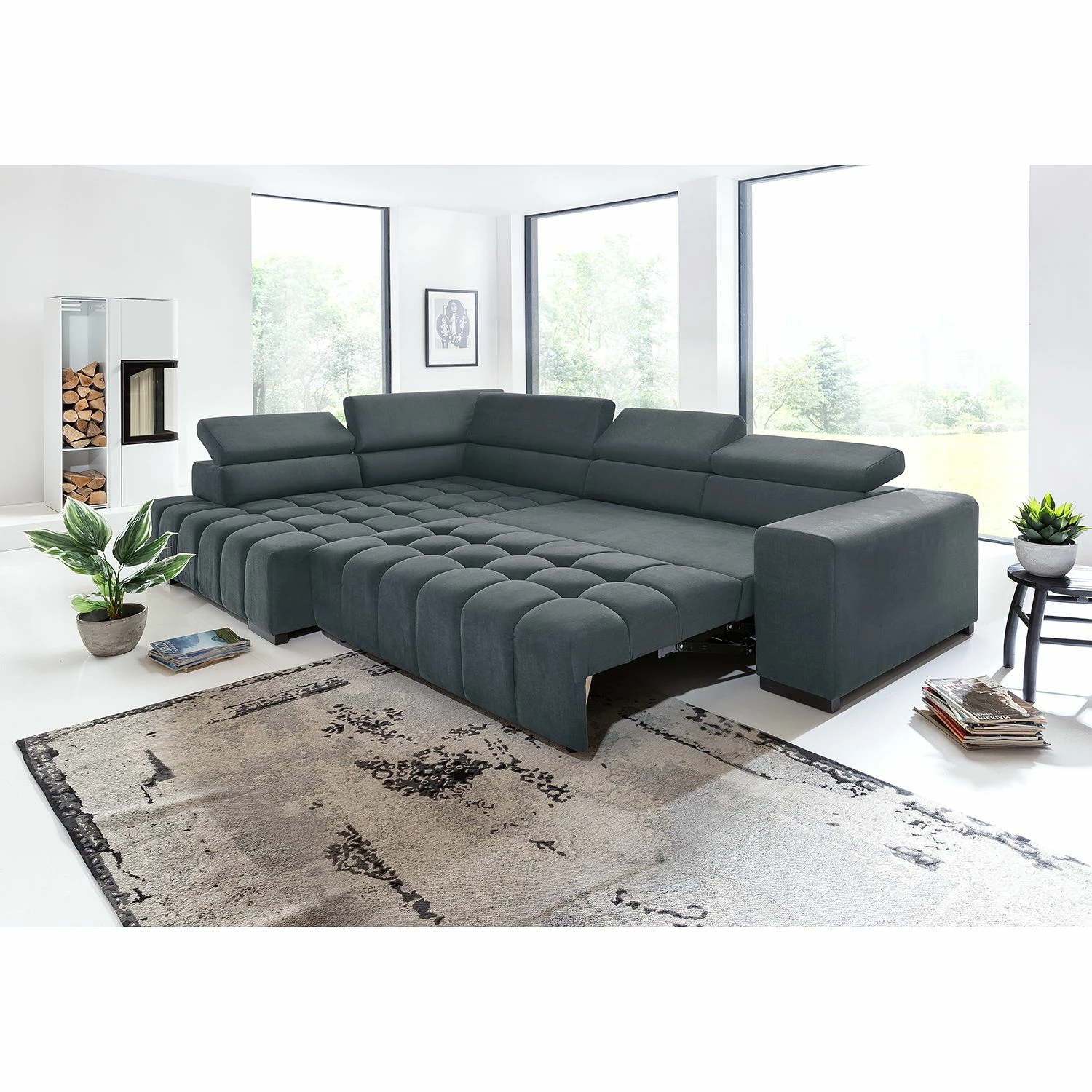 Loftscape Ecksofa Masaya - Microfaser Enza: Blaugrau - Ottomane davorstehend links - Mit Schlaffunktion 5 Loftscape Ecksofa Masaya - Microfaser Enza: Blaugrau - Ottomane davorstehend links - Mit Schlaffunktion – Bild 5