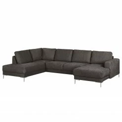 Wohnlandschaft Fiesta I - Strukturstoff - Dunkelgrau - Longchair davorstehend rechts / Ottomane links