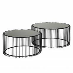 Kare Design Couchtisch Wire (2er-Set) - Glas / Stahl - Schwarz