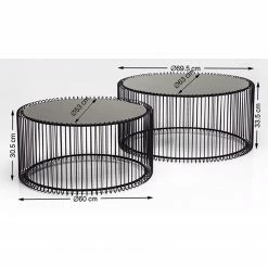 Kare Design Couchtisch Wire (2er-Set) - Glas / Stahl - Schwarz -Wohnzimmermöbel boutique en ligne 1000132043 190305 14281000026 GALLERYIMAGES P000000001000132043
