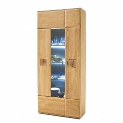 Naturoo Vitrinenschrank Vilela - Eiche teilmassiv - Eiche Bianco / Eiche Bianco Dekor