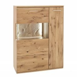 Naturoo Highboard Ristiina II - Eiche teilmassiv - Eiche Bianco / Eiche Bianco Dekor - Glastür links