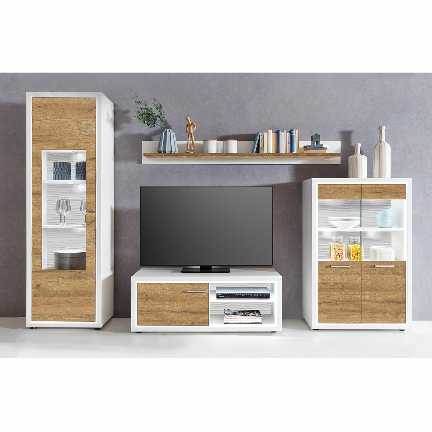 Loftscape Vitrinenschrank Hagby - Eiche Dekor / Weiß 2 Loftscape Vitrinenschrank Hagby - Eiche Dekor / Weiß – Bild 2