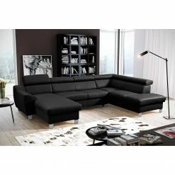 Loftscape Wohnlandschaft Burnside I - Echtleder / Kunstleder - Schwarz - Longchair davorstehend links / Ottomane rechts - Mit Schlaffunktion -Wohnzimmermöbel boutique en ligne 1000142110 181106 152820110 MOOD GALLERYIMAGES P000000001000142110 mood