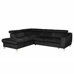 Loftscape Ecksofa Burnside III - Microfaser - Schwarz - Ottomane davorstehend links - Mit Schlaffunktion