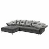 Velvet Studio Ecksofa Moreville I - Microfaser - Grau / Hellgrau - Longchair davorstehend links - Ohne Hocker