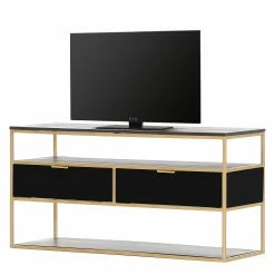 Jack & Alice TV-Lowboard Harbin II - Akazie massiv - Akazie Schwarz / Gold