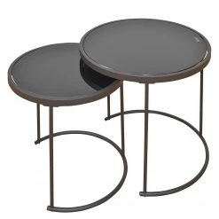 Red Living Beistelltisch Varadouro (2-teilig) - Schwarzglas - Schwarz / Braun