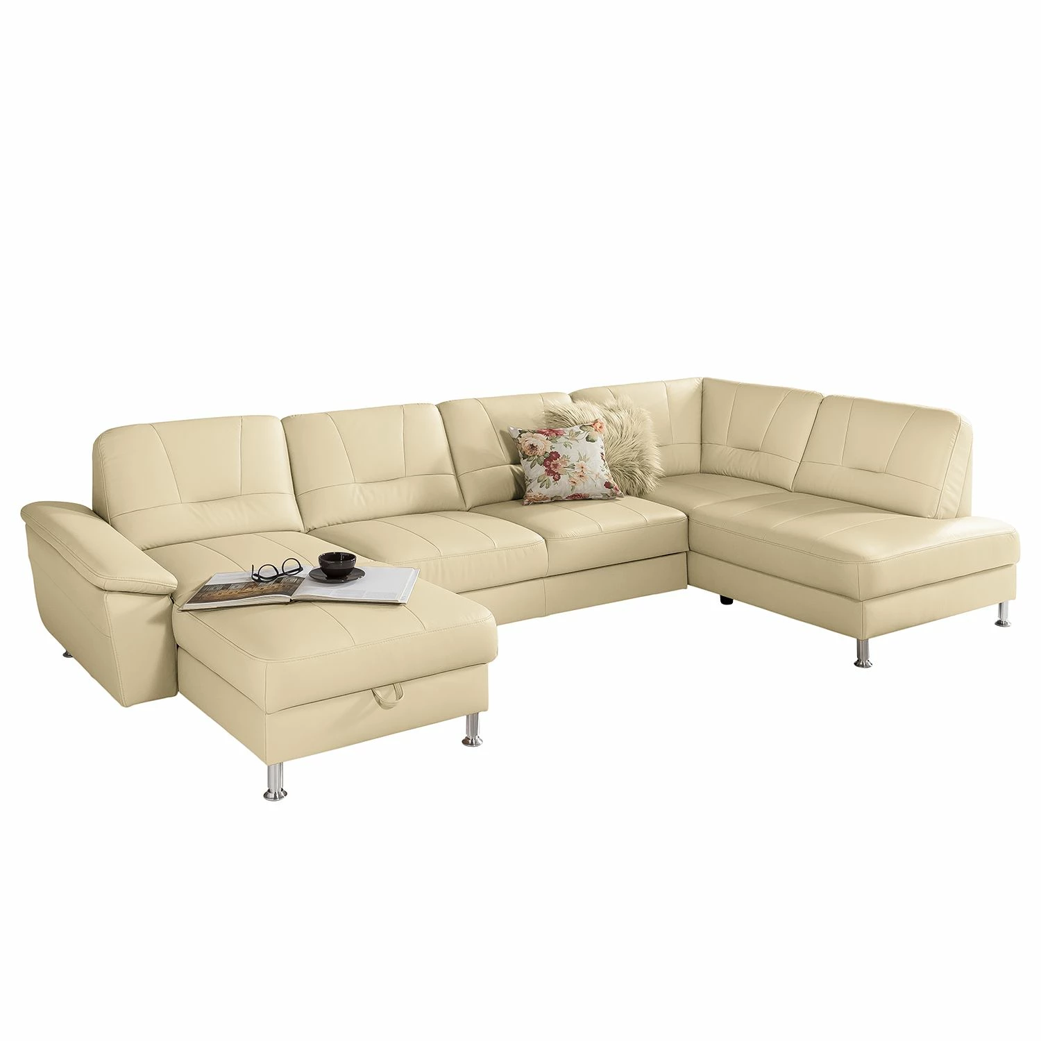 Loftscape Wohnlandschaft Kappel - Echtleder - Magnolienweiß - Longchair davorstehend links / Ottomane rechts - Keine Funktion 1 Loftscape Wohnlandschaft Kappel - Echtleder - Magnolienweiß - Longchair davorstehend links / Ottomane rechts - Keine Funktion