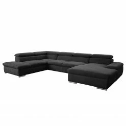 Loftscape Wohnlandschaft Glenaire I - Strukturstoff - Schwarz - Longchair davorstehend rechts / Ottomane links - Schlaffunktion für dauerhafte Nutzung