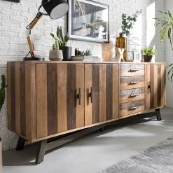 Ars manufacti Sideboard Tamati II - Pinie massiv / Eisen - Pinie / Schwarz -Wohnzimmermöbel boutique en ligne 1000166787 200117 06085800007 MOOD DETAILS P000000001000166787 mood