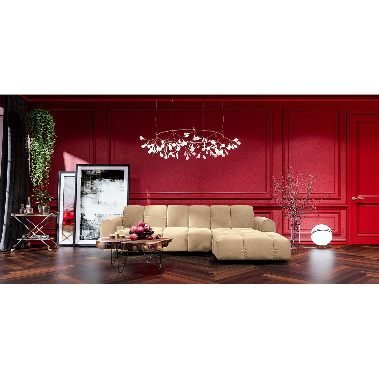 Jack & Alice Ecksofa Malter - Samt - Beige - Longchair davorstehend rechts 2 Jack & Alice Ecksofa Malter - Samt - Beige - Longchair davorstehend rechts – Bild 2