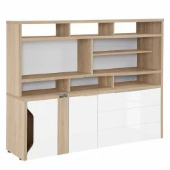 Maja Möbel Aktenregal eDJUST - Hochglanz Weiß / Eiche Sonoma Dekor - Schublade rechts