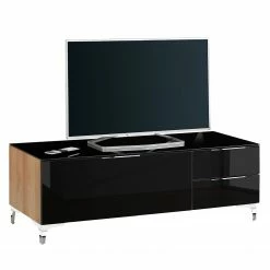 Maja Möbel TV-Lowboard Shino II - Glas Schwarz / Eiche Riviera Dekor