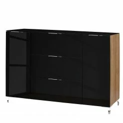 Maja Möbel Sideboard Shino IV - Glas Schwarz / Eiche Riviera Dekor