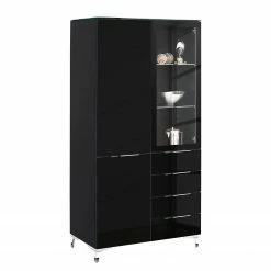 Maja Möbel Vitrinenschrank Shino - Inkl. Beleuchtung - Glas Schwarz / Schwarz